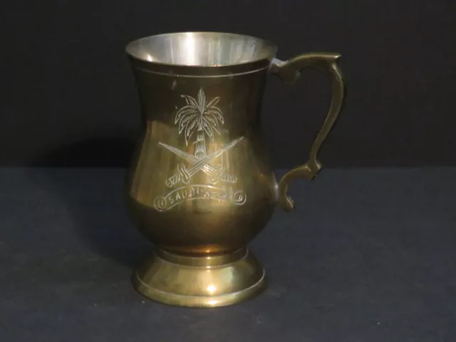 Solid Brass Etched large cup/mug Saudi-Arabia with Palm Tree