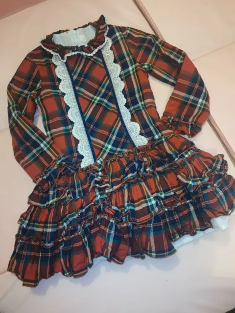 Spanish red tartan Designer Dolce Petit Girls xmas dress romany frill age 12