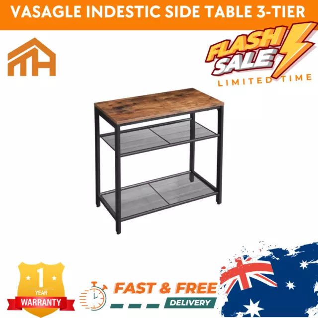 Vasagle INDESTIC 3-Tier Side Table with Engineered Wood and Mesh Shelves Brown