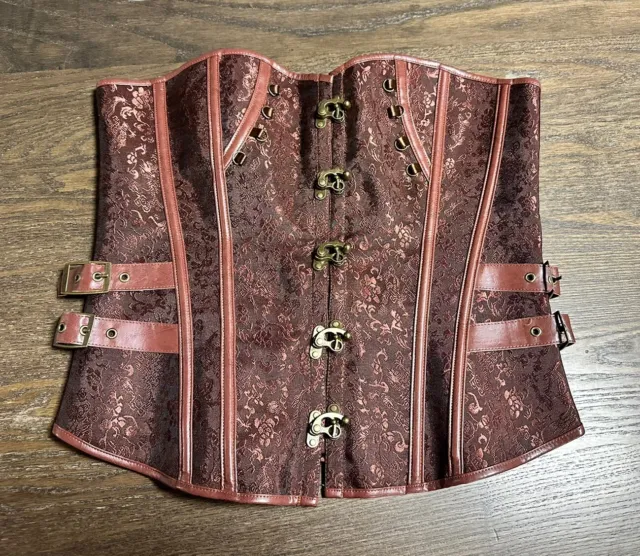 Steampunk Corset Top Gothic Bustier Brown/Red Steel Boned Overbust Body  Shaper