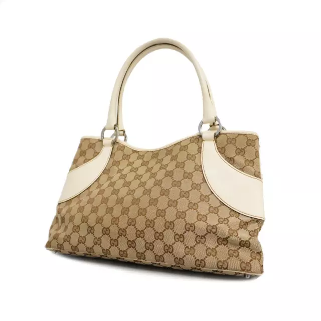 GUCCI Tote Bag Handbag GG Supreme Canvas Leather White Authentic YBa0087