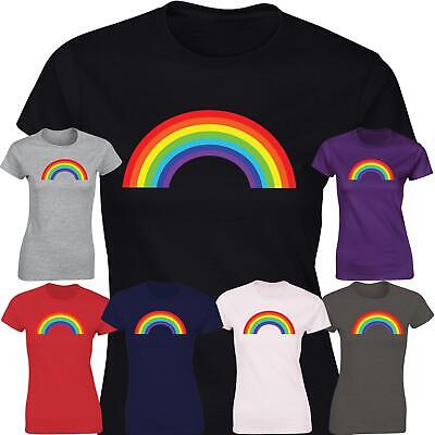 Le ragazze t'shirt Rainbow Ladies STAMPA ELEGANTE SCOLLO TONDO T Shirt Tank Top Tees Regalo