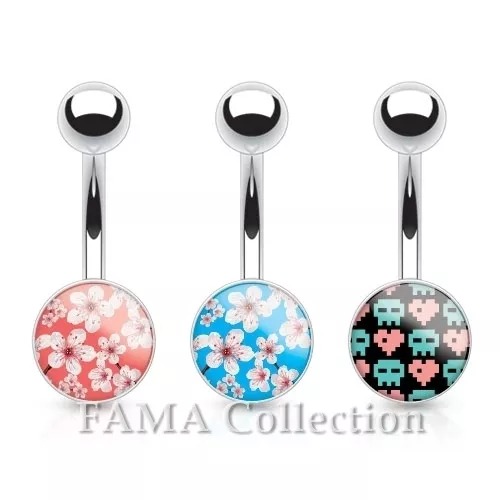 FAMA Design Print Clear Epoxy Coated Ball 316L Surgical Steel Navel Belly Ring
