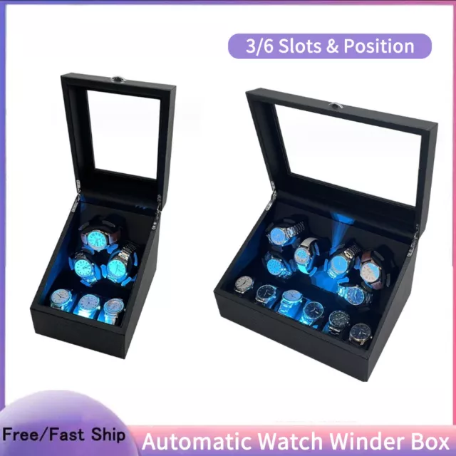 3/6 Slots & Positions Watch Winder With LED Light Automatic Mute Motor Rotator