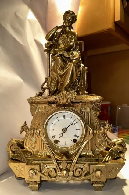 Antique Seth Thomas & Sons Figural Egyptian Revival Cast Metal Mantel Clock