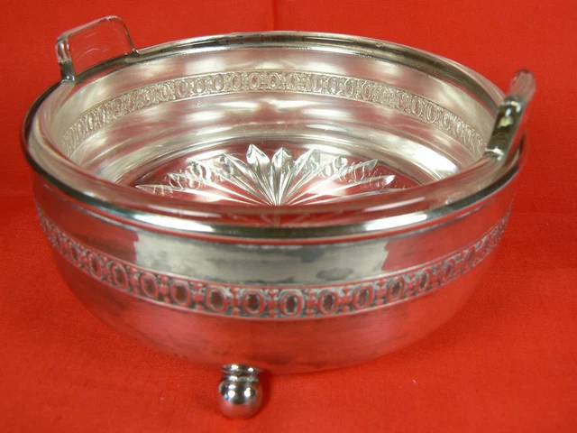 Monarch Plate Brand Silver Caddy Ball-footed w Clear Glass Handled Dish