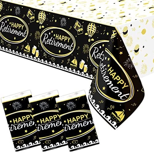 Happy Retirement Tablecloth 3PCS Disposable Plastic Retirement Table Cover