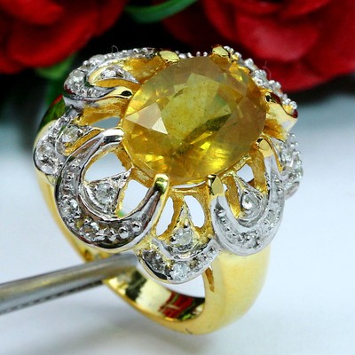 CLR Naturel 9 X 11 Mm Doré Citrine Jaune & Déguisement Clr Bague Saphir 925 Argent 