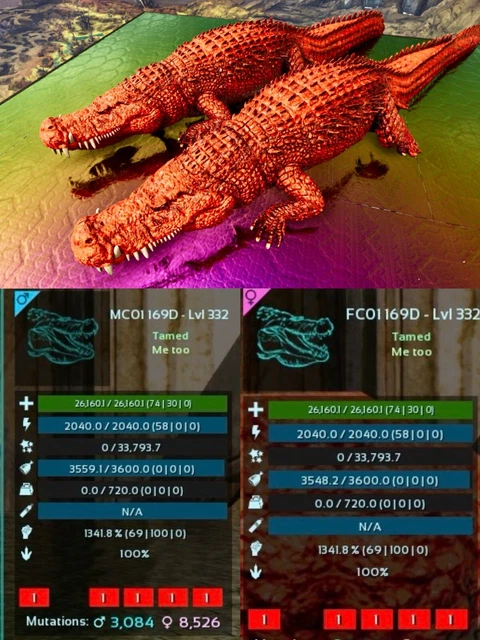 ARK SURVIVAL ASCENDED pve Deinosuchus, 1341% Melee, Red-01, 100% ...