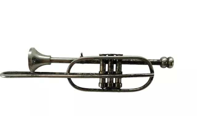 Vintage Brooch Pin Trombone Musical Instrument Horn Statement kitsch Metal band