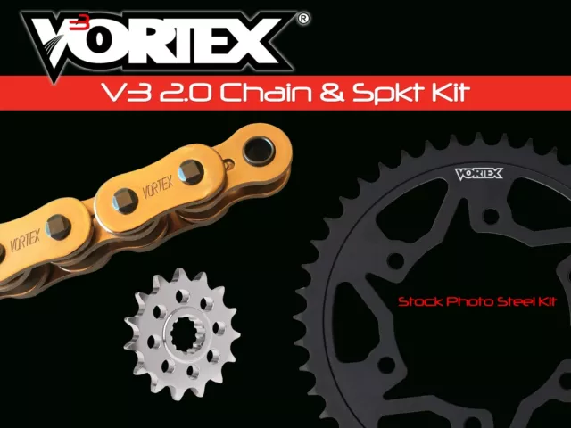 V3 Chain & Sprocket Kit Gold SX Chain 525 15/47 Black Steel Vortex CKG3249