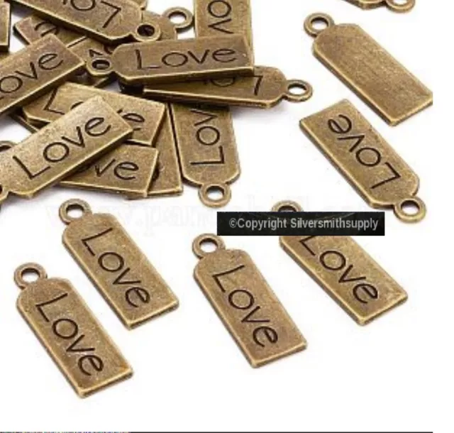 Love word charm pendant earring bronze pl rectangular 21x7mm 10pcs FPS151
