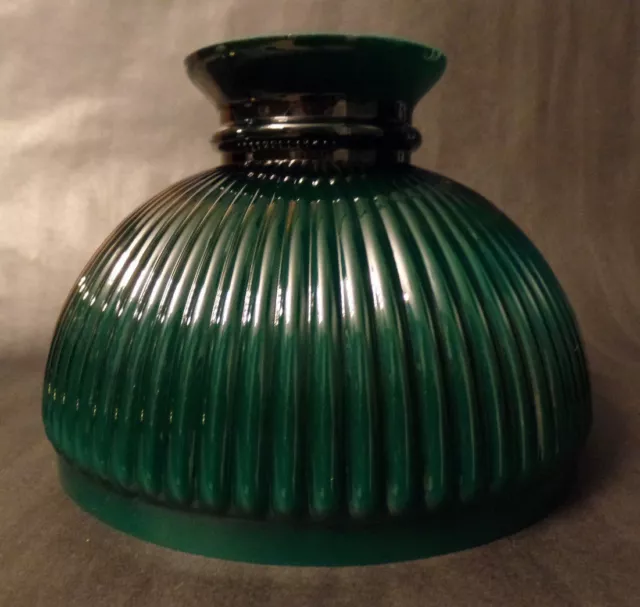 New 10" Green Over Opal Cased Glass Ribbed Student Lamp Shade, Hand Blown #SH587
