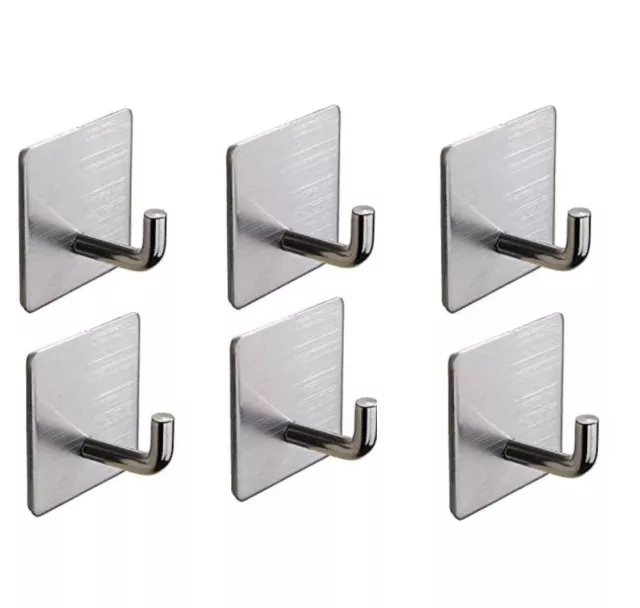6pcs Stainless Steel Self Adhesive Wall Hook Stick Hanger Bathroom Kitchen Doors