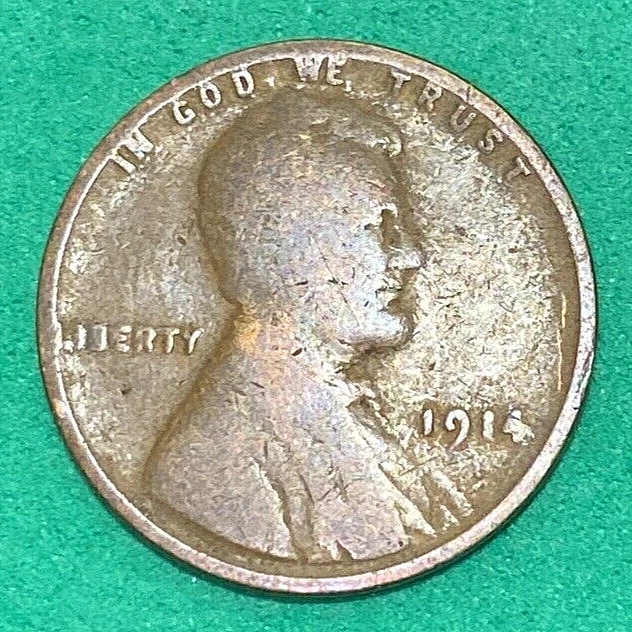 1914-P USA Lincoln Head Penny - 1914 P Small Wheat Cent - Nice Details - FFF