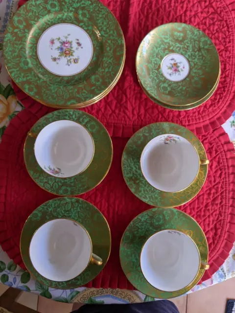 Minton 1793 Turquoise Brocade Bone China, 4 cups, 6 saucers and 5 lunch plates