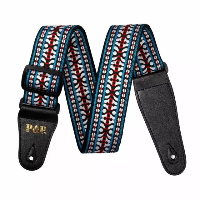 Braid Embroidered Woven Guitar Strap 2'' Leather End for Bass/Acoustic/Electric