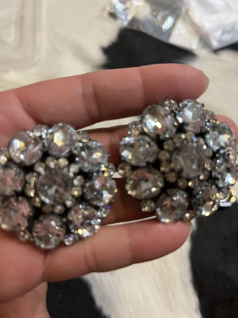 Vtg ANTIQUE Earrings Clipon White Rhinestones Victorian or Art Deco