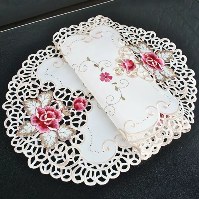 Romantic White Oval Lace Tablecloth Embroidered Floral Design Home Decor
