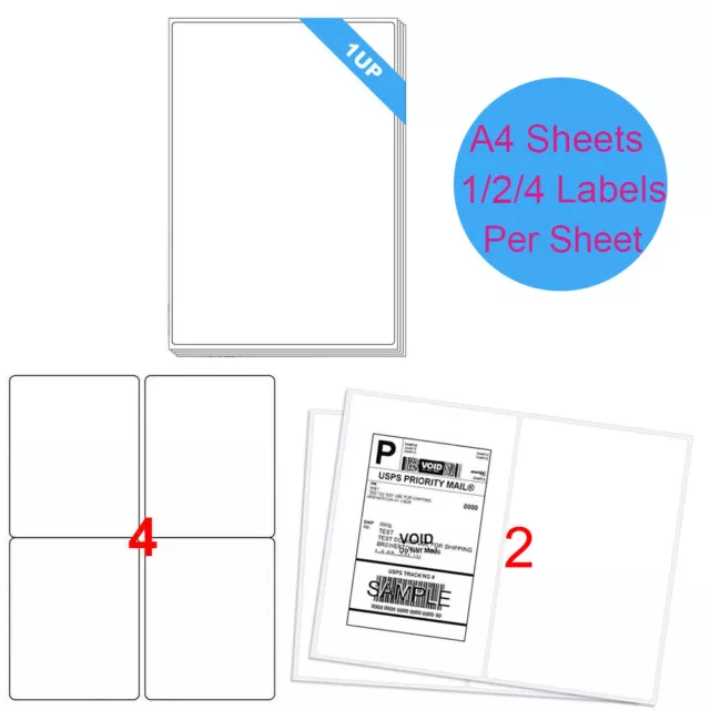 A4 Self Adhesive Shipping Labels Inkjet Laser Mailing Sticker 1-4 Per sheet USPS