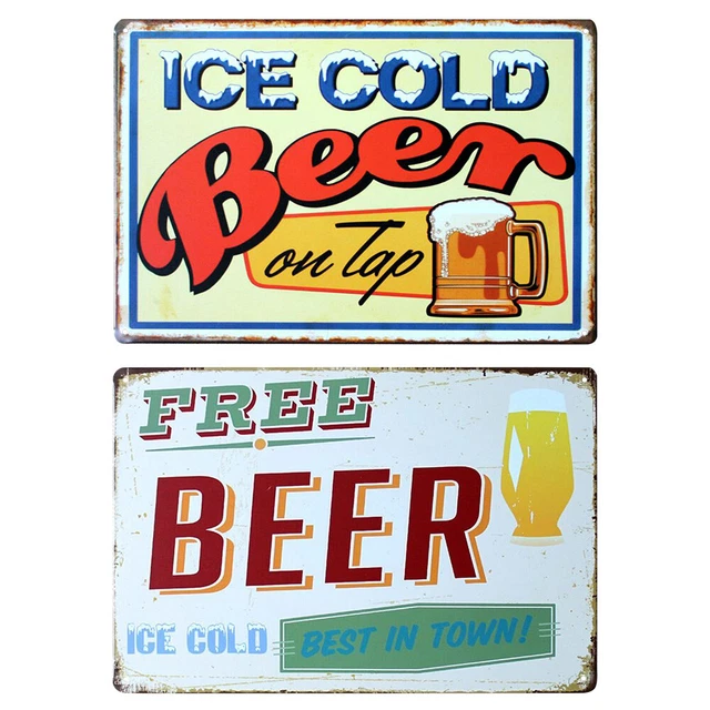 Letrero de cerveza helada retro elegante y resistente a la intemperie para el hogar plantillas de dibujo de pared