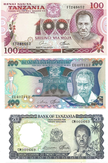 Tanzania 20/50/100 Shillings Banknotes Lot of 8 Scarce Uncirculated Modern Notes