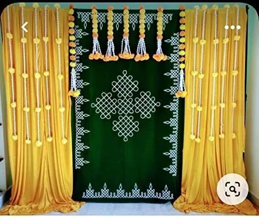 Indian Handmade  Backdrop Setup of Marigold with Tuberose Hanging for Decor