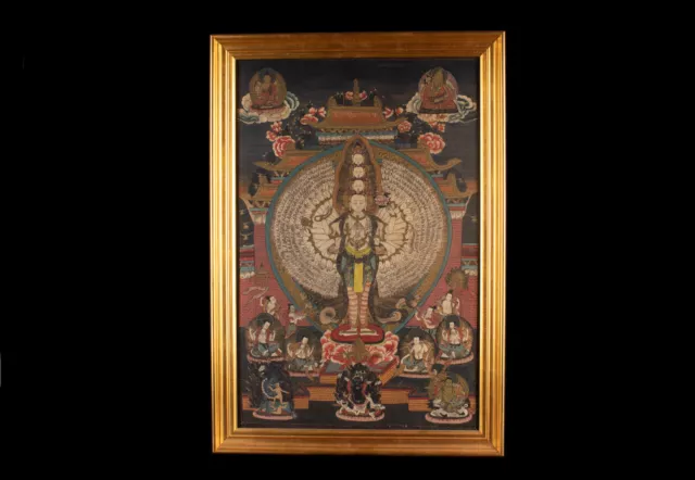 Ein Thangka. Elfköpfiger Avalokiteshvara Sahasra-Bhuja, Pigment auf Stoff. Tibet