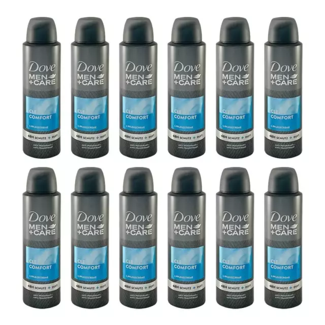 12x Dove MEN+CARE Anti-Transparent 48H Deodorant Spray Clean Comfort 150ml