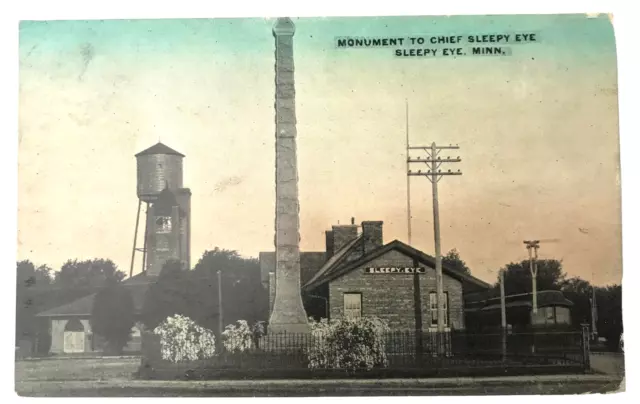 Antique Monument to Chief Sleepy Eye Train Depot Water Tower MN 1913