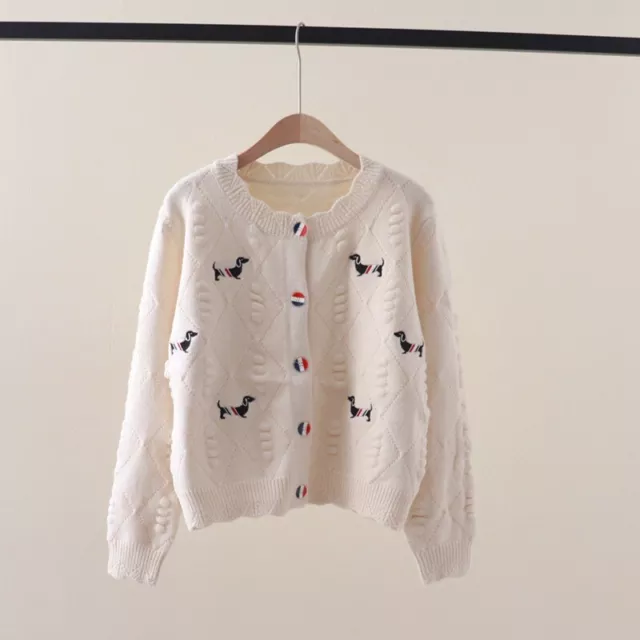 Thom Browne Women's Dog Round Neck Long Sleeve Knitted Coat Sweater