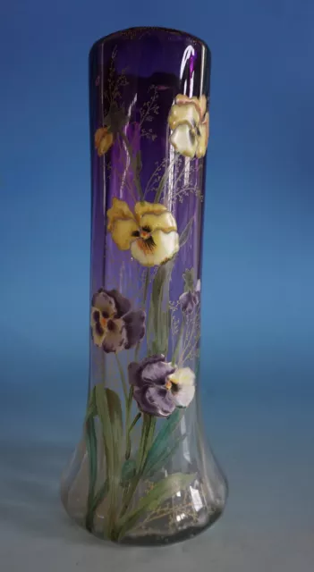 Legras Jugendstil Glas Vase Art Nouveau Kaltemaille Pansy Pensee  (F023-152)