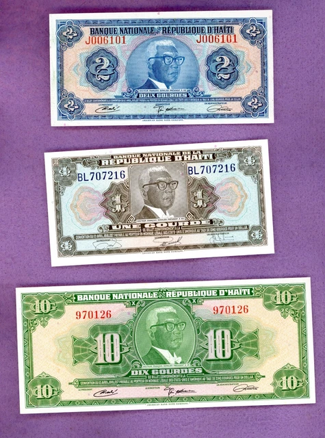 Haiti ~ 1 2 10 Gourdes Note Lot ~ Ch Cu ~ 3 Notes