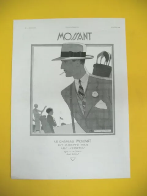 Publicite De Presse Mossant Chapeau Pour Sportif Golf Illustration Cazenove 1930