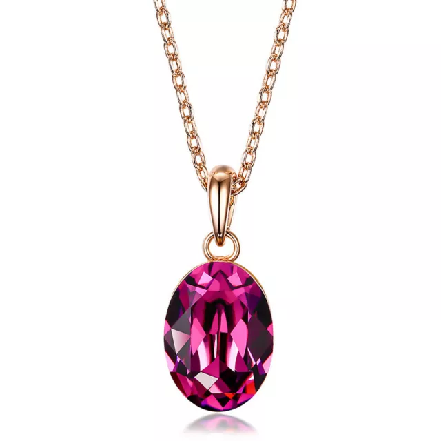 Rose Gold Plated Red Garnet Crystal Teardrop Formal Bridal Wedding Necklace N58