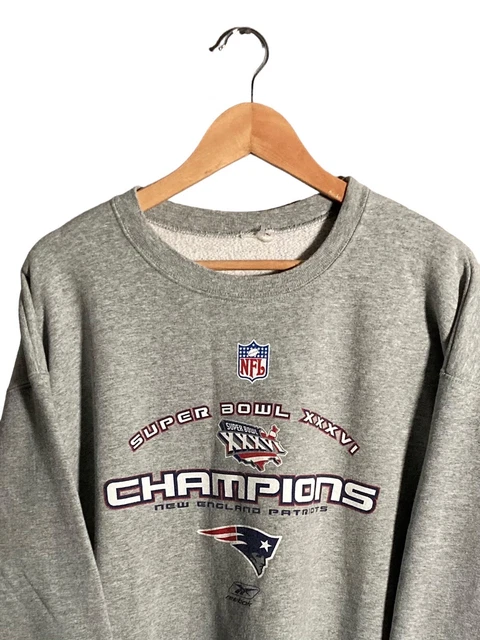 Felpa Reebok Uomo Grigia Taglia L New England Patriots Super Bowl Champions