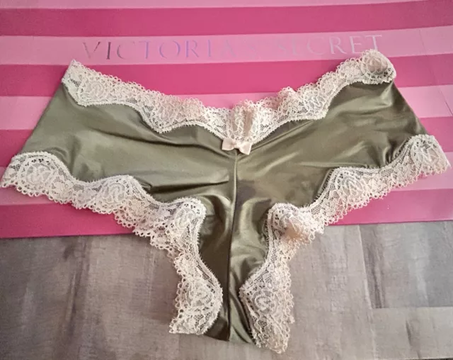 NWT VICTORIAS SECRET SEXY SILKY SATIN CHEEKY PANTY w LACE TRIM XS  VTG 2011