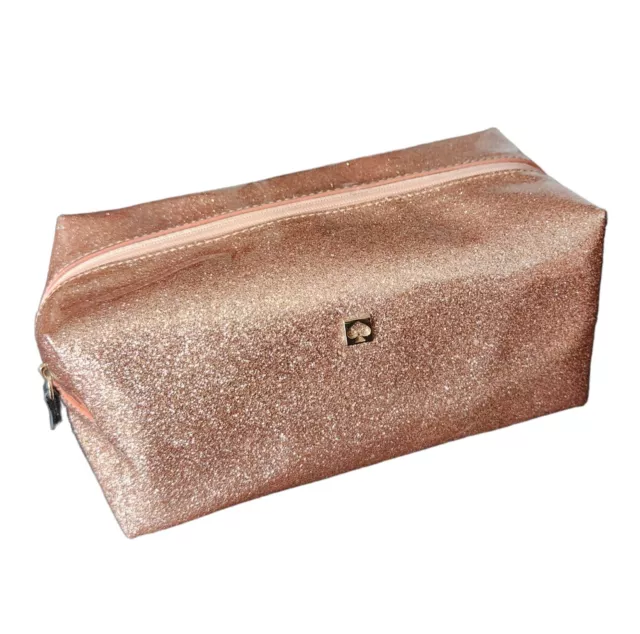 Kate Spade Rose Gold Glitter Mavis Street Medium Davie Cosmetic Makeup Bag