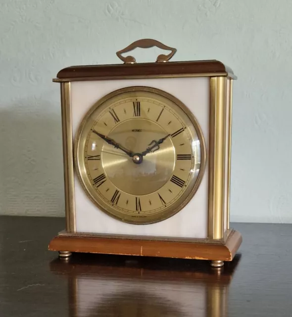 METAMEC Rare Electric Brass/Wood/Onyx Mantle Clock