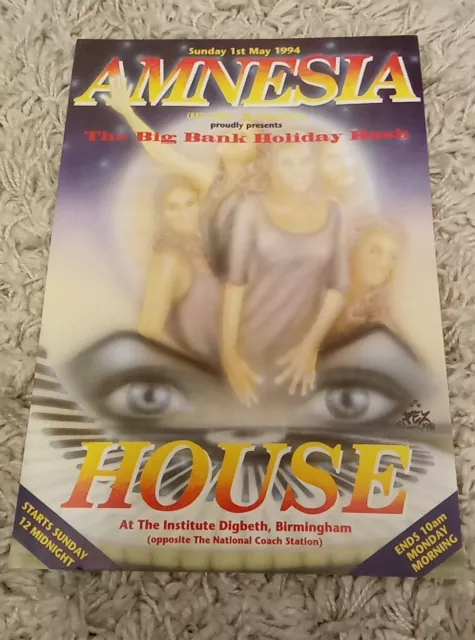 Rave Flyer AMNESIA HOUSE BANK HOLIDAY BASH A4 EXCELLENT CONDITION JUNGLE FLYERS,