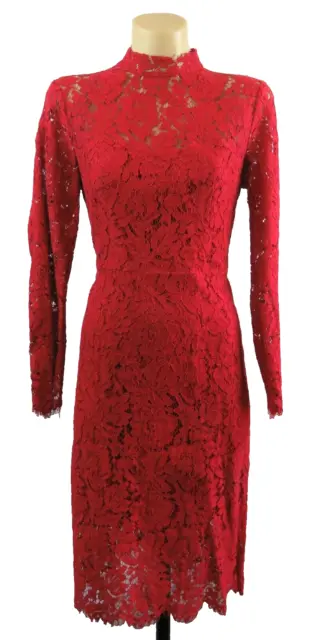 Jayson Brunsdon Womens Red Dress Lace Midi Long Sleeve Fitted Chic - Size 10 S