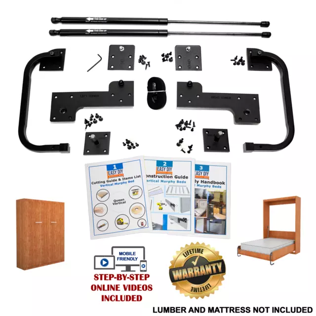 QUEENSIZE DIY MURPHY Bed Hardware Kit Vertical Wall Mount FREE 5 Day