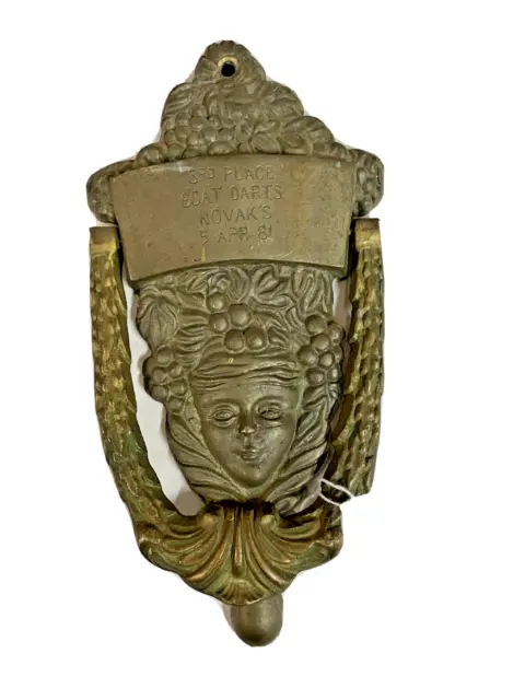 Vintage Roman Woman Figural Brass Door Knocker with Engraved Details