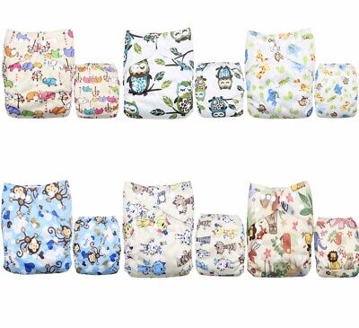 Baby Reusable  Washable Adjustable Cloth Diaper 6 Pack + 6 Microfiber Inserts