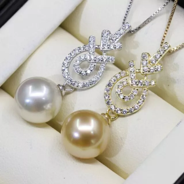HUGE 13MM SOUTH Sea Genuine Gold Perfect Round Pearl Pendant Necklace ...