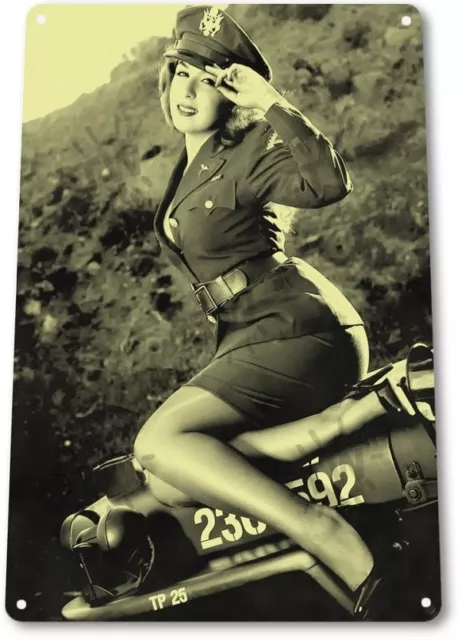 Jeepers Pinup Girl Sexy Combat Military Man Cave Gun Wall Decor Metal Tin Sign