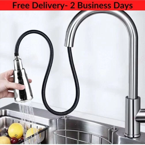 Stainless Steel Kitchen Taps Sink Mixer Pull Out Spray Tap Single Faucet Silver