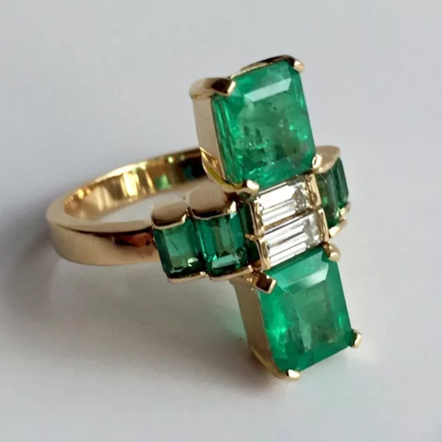 Art Deco 2.88 ct Emerald Antique Vintage Engagement Ring 925 Sterling Silver