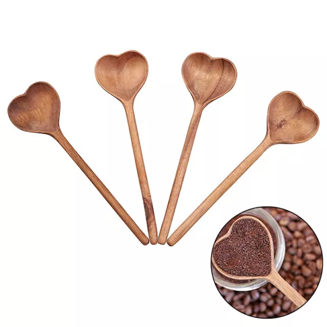 1PC Heart Shaped Wooden Spoon Dessert Coffee Baking Serving Mixing Sp^FE