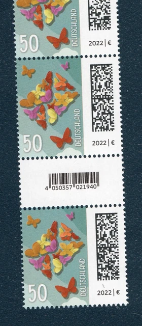 WdB - 50 Cent Schmetterlinge, Mi3714, 7 PWz ** mit 2 EAN-Feldern, ZNr 135-130